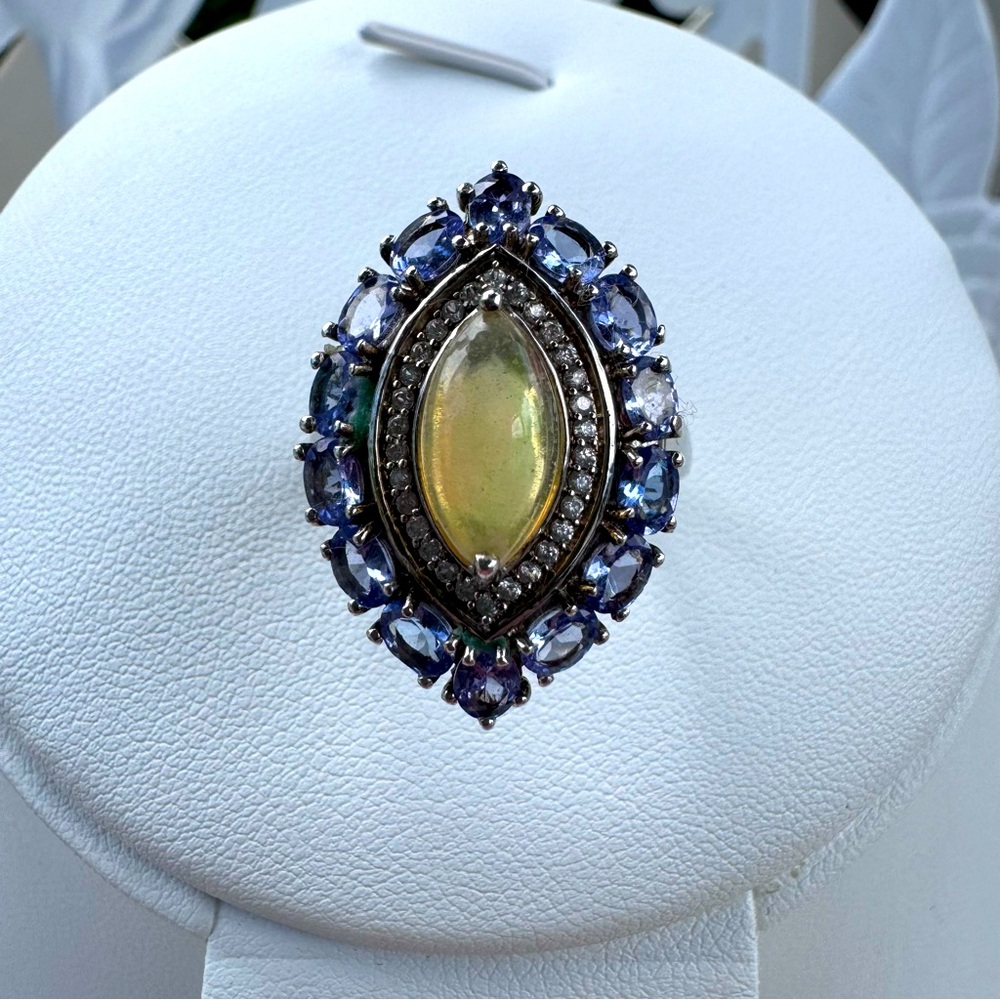 Welo opal with Tanzanite ring in 925 Sterling silver size 7